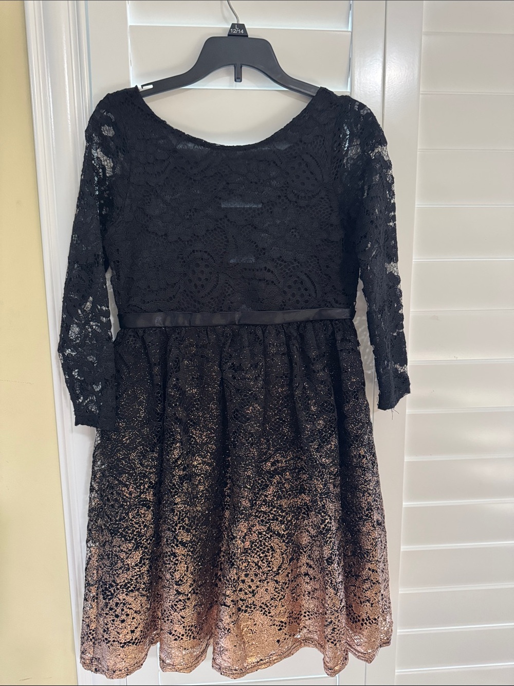 Blush by US Angels Girls Black Lace Gold Ombre Flare Dress 12/14 XL